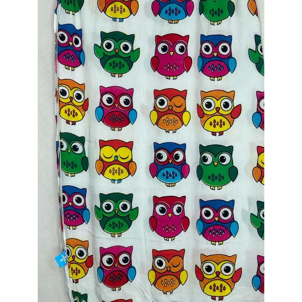 Bali Luv Owl Design Scarf Wrap Cover Up Beach Swimming Vacation Artsy Fringe